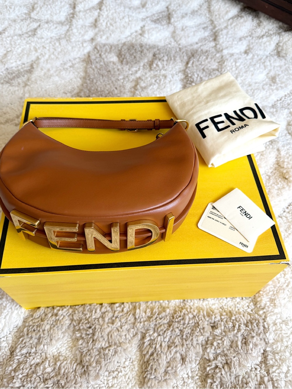 FENDI Fendigraphy Small Brown Hobo Shoulder leather bag + Box